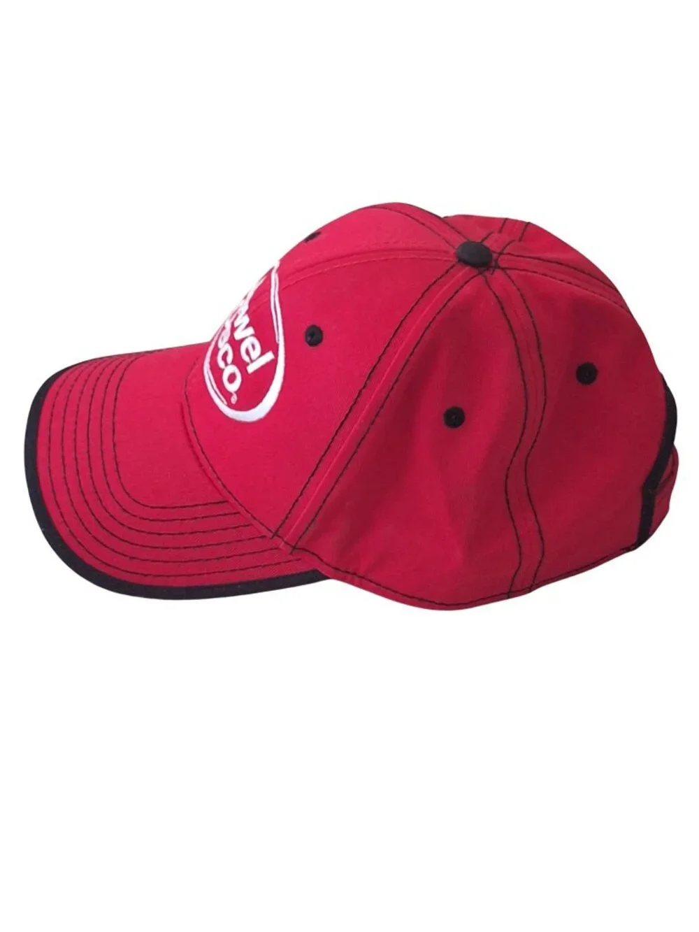 Jewel-Osco Red Baseball Cap Embroidered Logo Hat Black Trim Adjustable